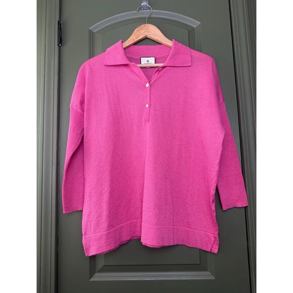 Tuckernuck Tops - Tuckernuck Clayton Knit Linen Blend Collared Swing Polo Sweater Top Pink XS/S